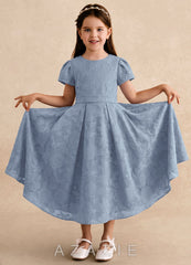 Azazie Princes Dusty Blue A-Line Pleated Floral Burnout Dress