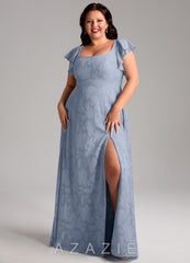 Azazie Bondi Dusty Blue A-Line Side Slit Floral Burnout Dress dusty_blue