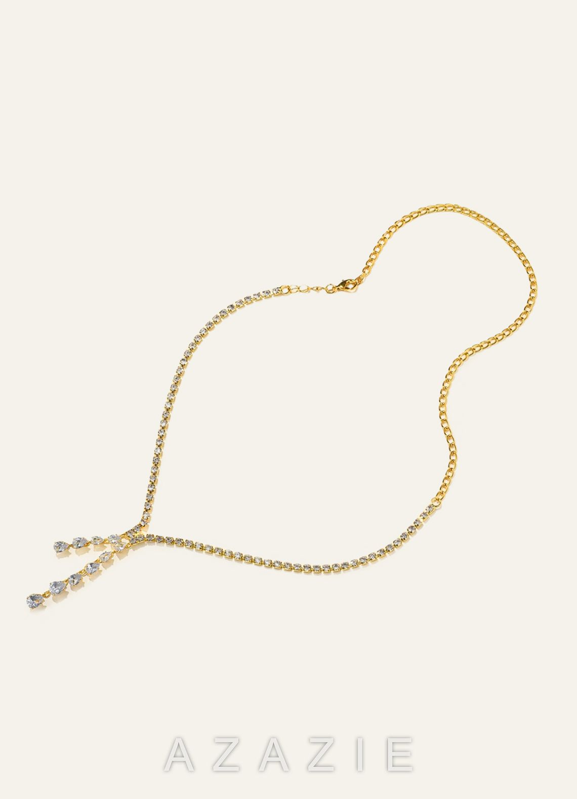 Y Drop Tennis Necklace  gold