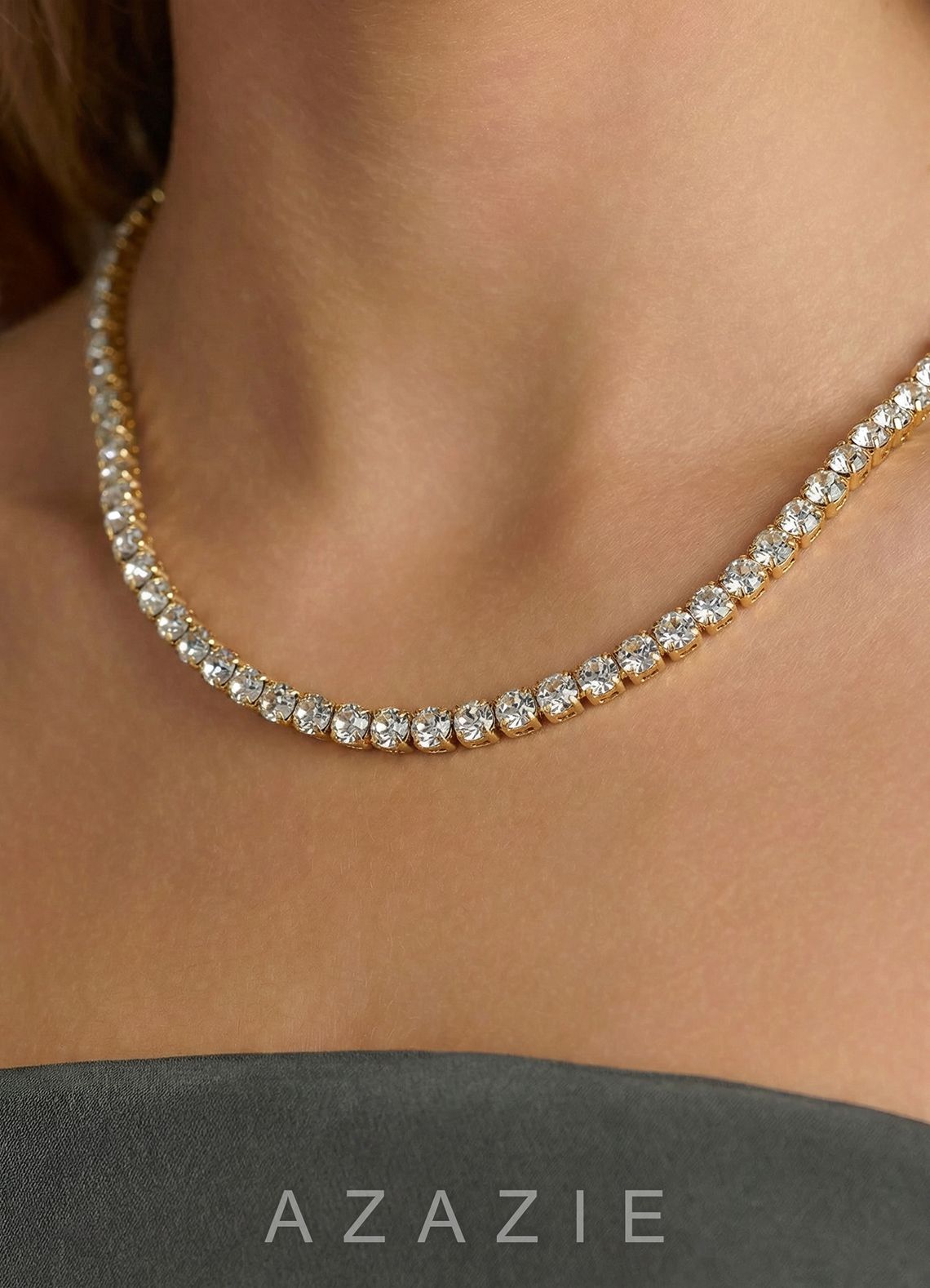 14K Gold Plated Zirconia Tennis Necklace  gold