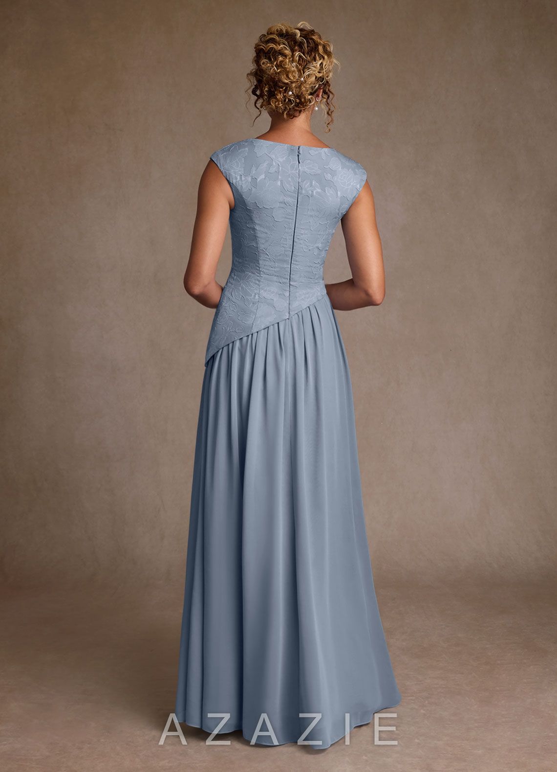 Azazie Kalleen Dusty Blue A-Line Pleated Chiffon Dress dusty_blue