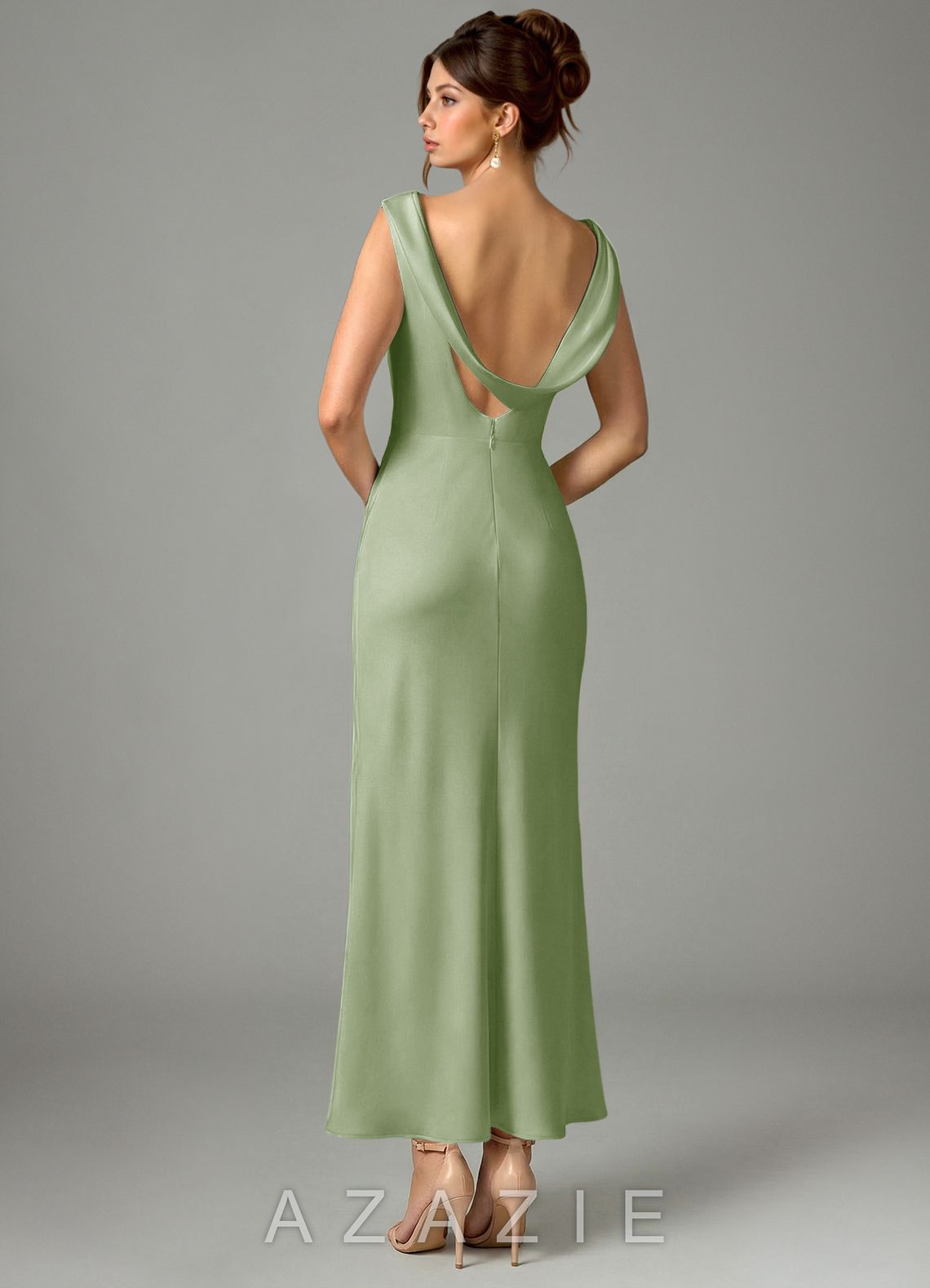 Azazie Kieryn Dusty Sage Mermaid Pleated Stretch Satin Dress dusty_sage