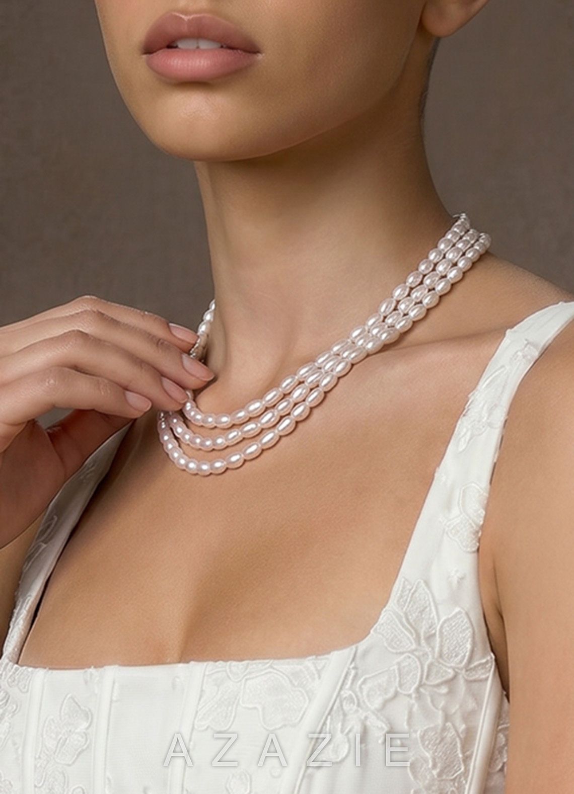 Multi Layer Pearl Choker Necklace  white