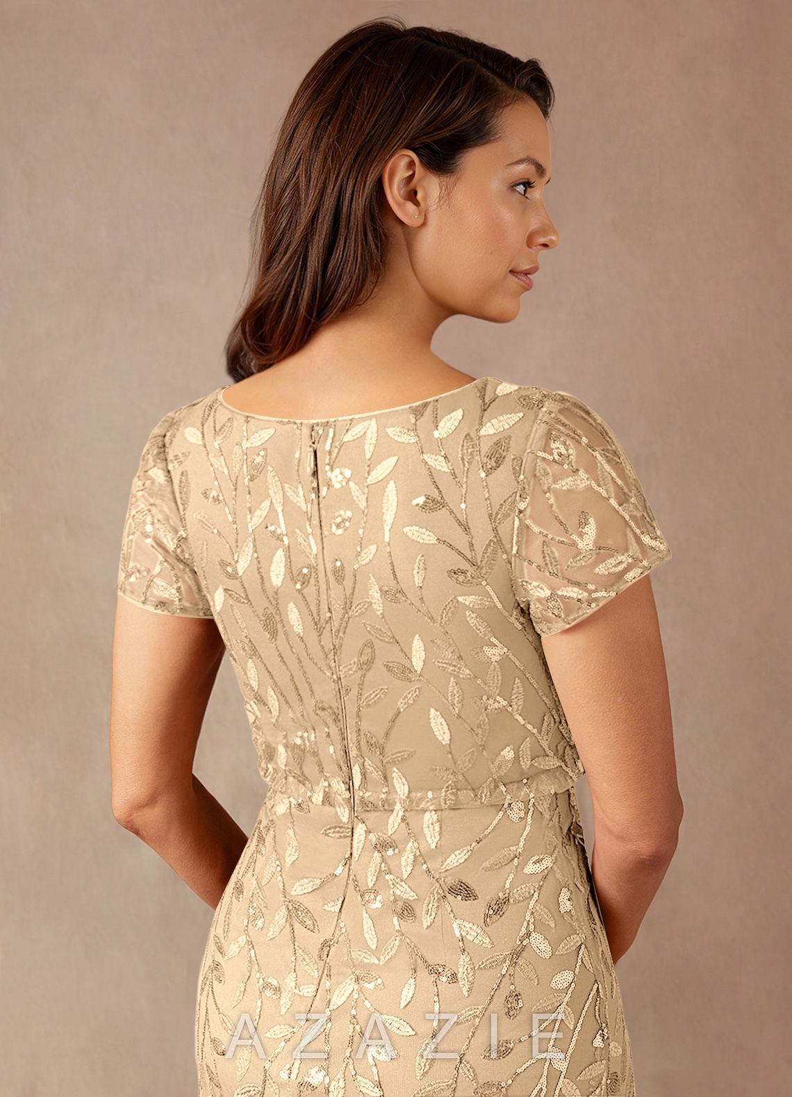 Azazie Lehi Champagne A-Line Sequins Dress champagne