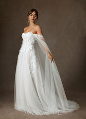 Azazie Wynery Diamond White Ball-Gown Off the Shoulder Lace Dress
