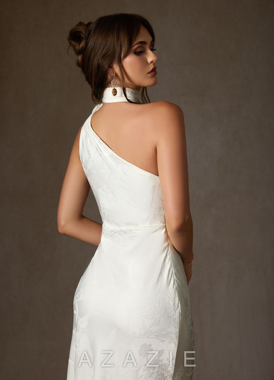 Azazie Misty Diamond White Sheath One Shoulder Floral Jacquard Dress diamond_white
