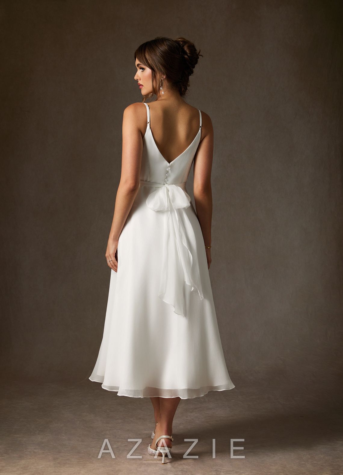 Azazie Kali Wedding Dress Diamond White A-Line V-Neck Pleated Crinkle Chiffon Dr