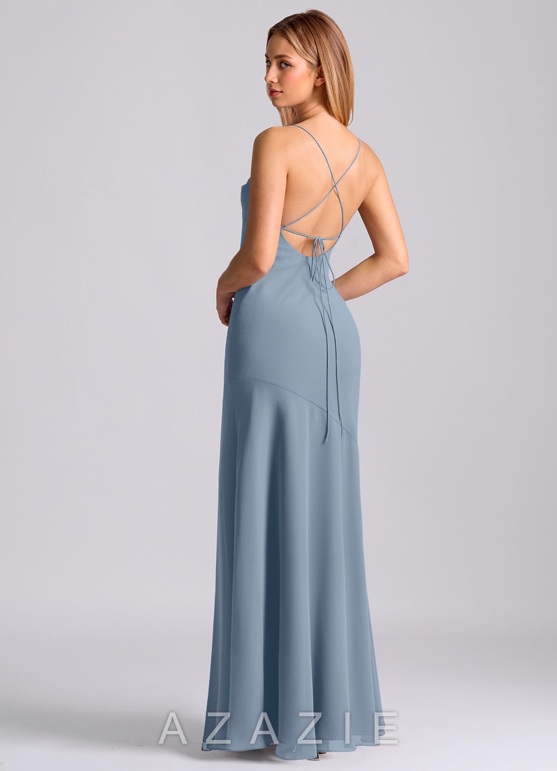 Azazie Grata Dusty Blue Mermaid Pleated Chiffon Dress dusty_blue