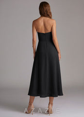 Azazie Wren Black A-Line Strapless Chiffon Dress black
