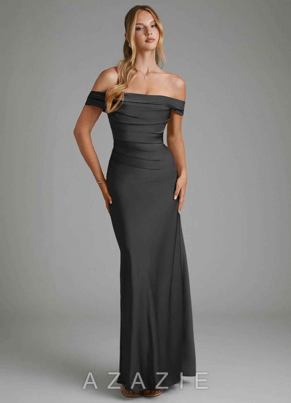 Azazie Hayden Black Mermaid Corset Stretch Satin Dress