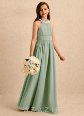 Azazie Aria Girls Formal Dusty Sage A-Line Pleated Chiffon Dress dusty_sage