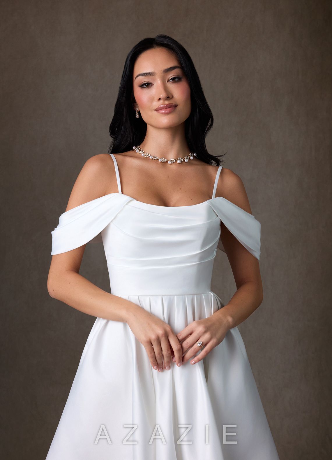 Azazie Anne Diamond White A-Line Satin Dress diamond_white