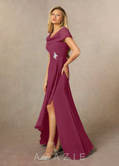 Azazie Mary Mulberry A-Line Side Slit Chiffon Dress mulberry