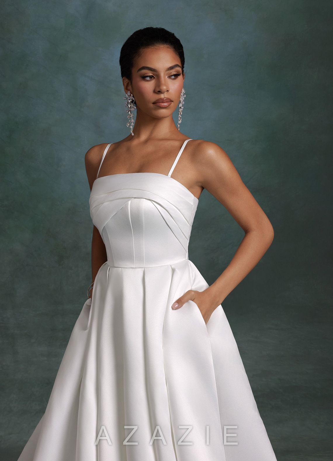 Azazie Francesca Diamond White A-Line Strapless Satin Dress diamond_white