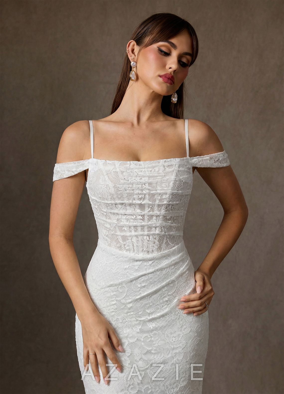 Azazie Idalis Diamond White Mermaid Lace Dress diamond_white