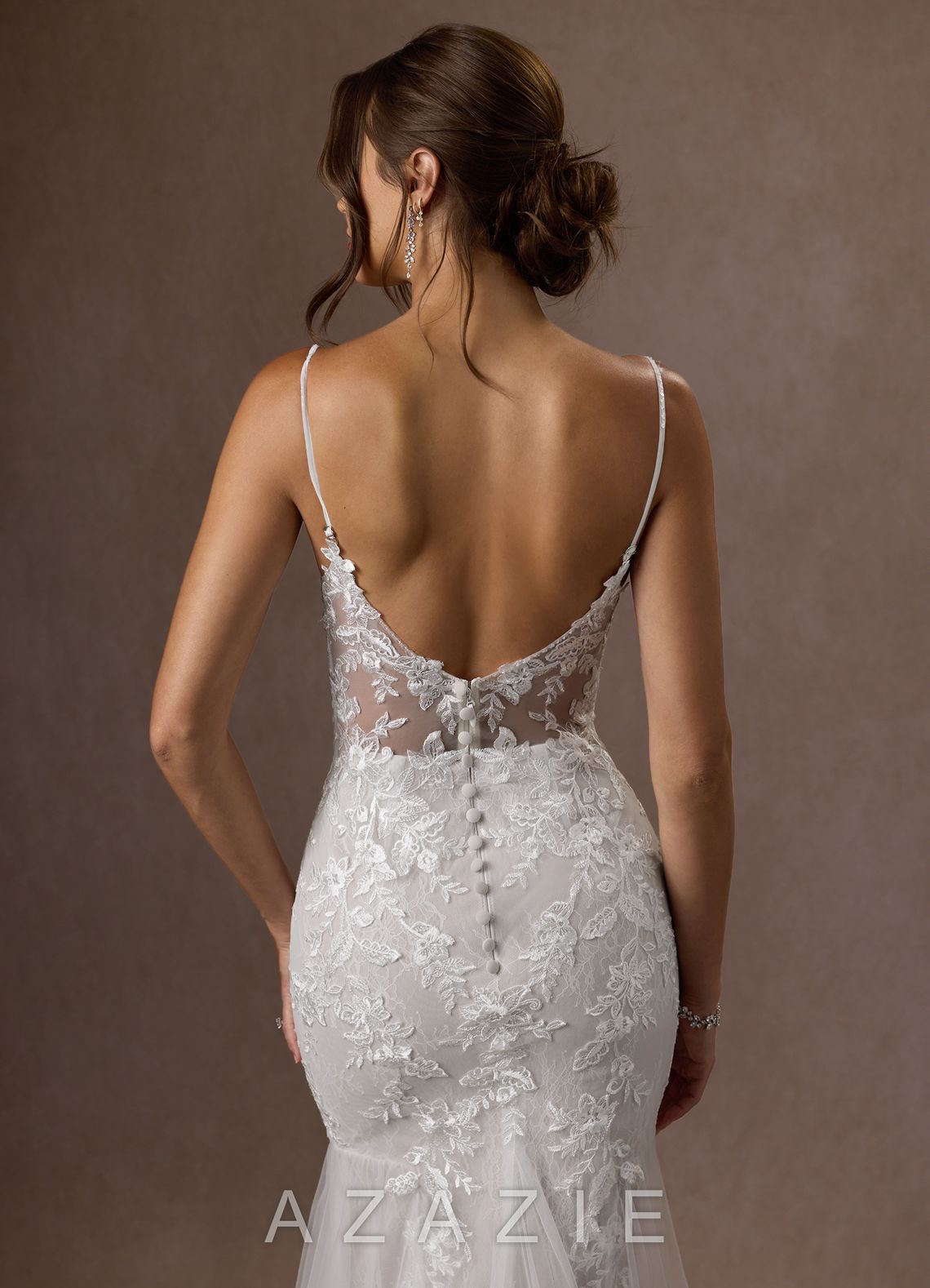 Azazie Leonie Wedding Dress Diamond White Mermaid V-Neck Sequins Tulle Dress diamond_white