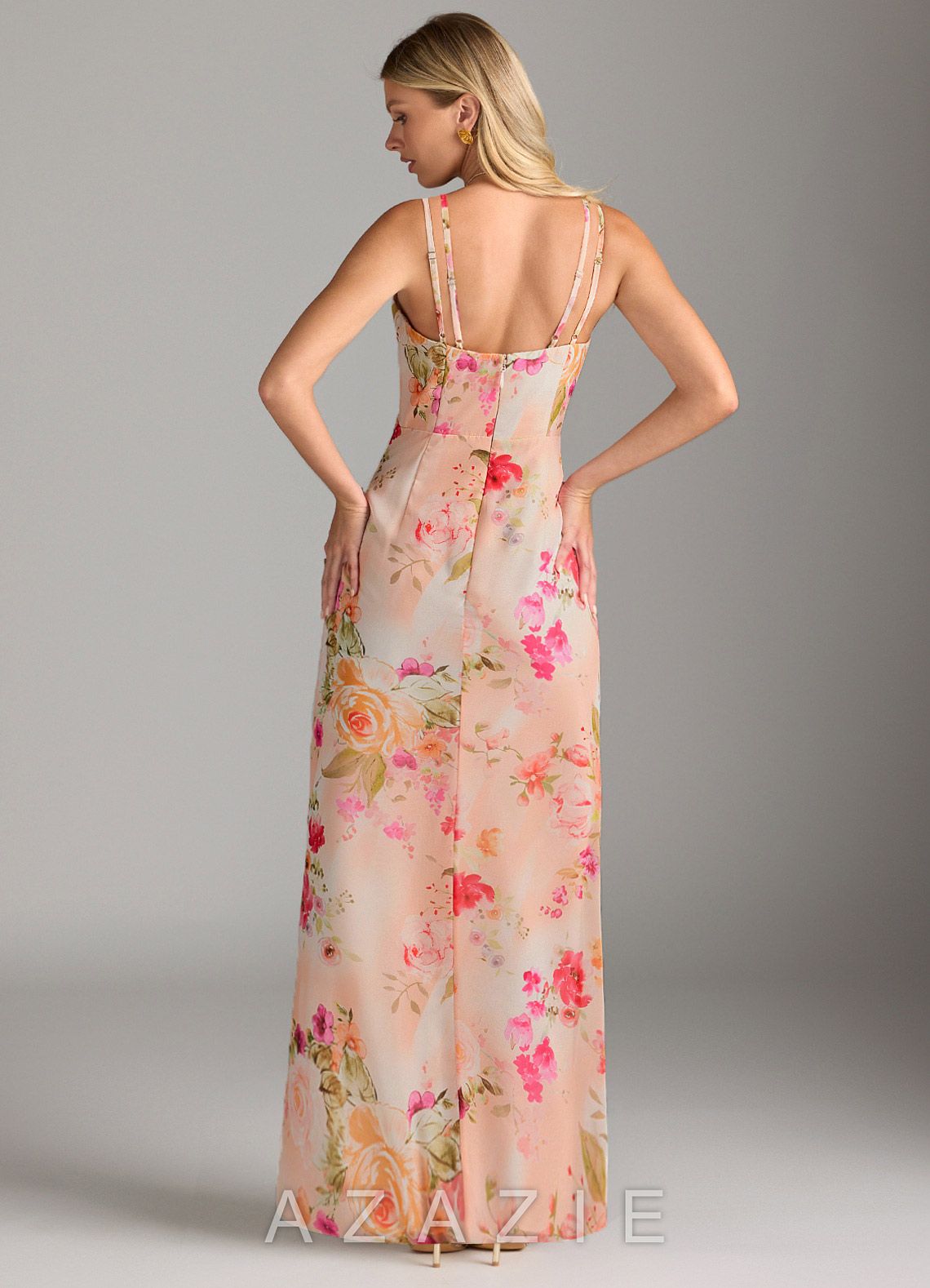 Azazie Leo Abstract Bouquet Floral Mermaid V-Neck Pleated Chiffon Dress abstract_bouquet_floral