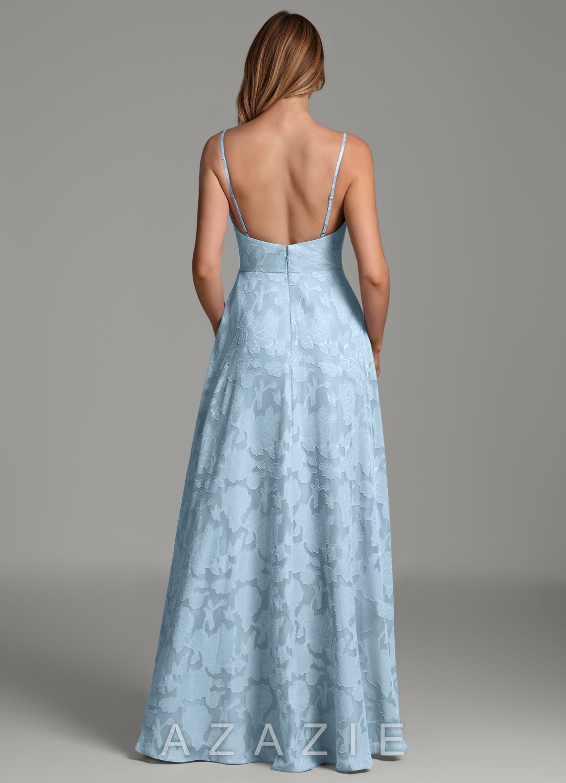 Azazie Sarella Sky Blue A-Line Pleated Floral Burnout Dress sky_blue