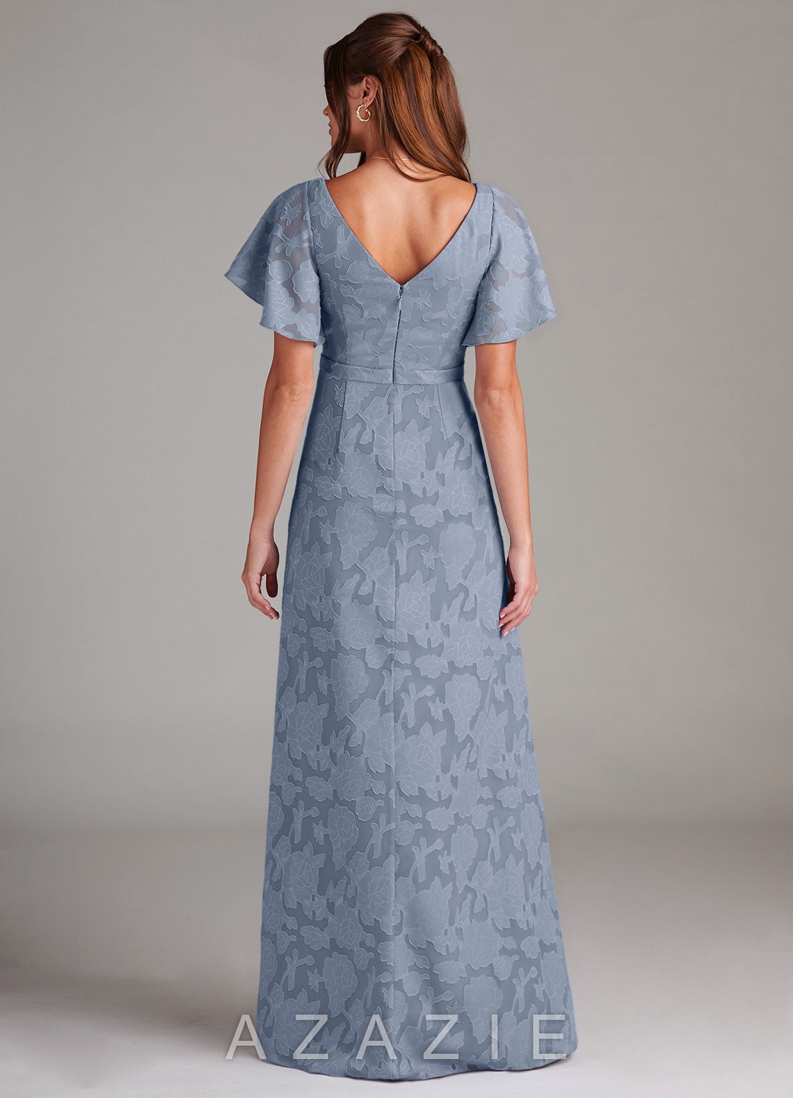 Azazie Ambrosia Dusty Blue A-Line Pleated Floral Burnout Dress dusty_blue