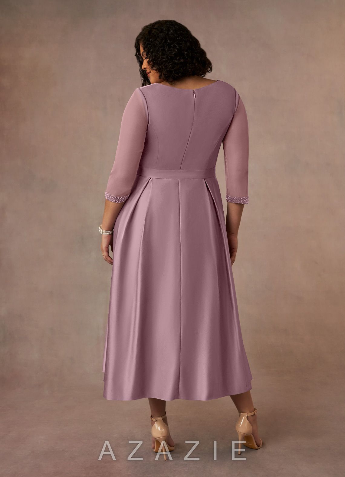 Azazie Maritza Dusty Rose A-Line Pleated Matte Satin Dress dusty_rose