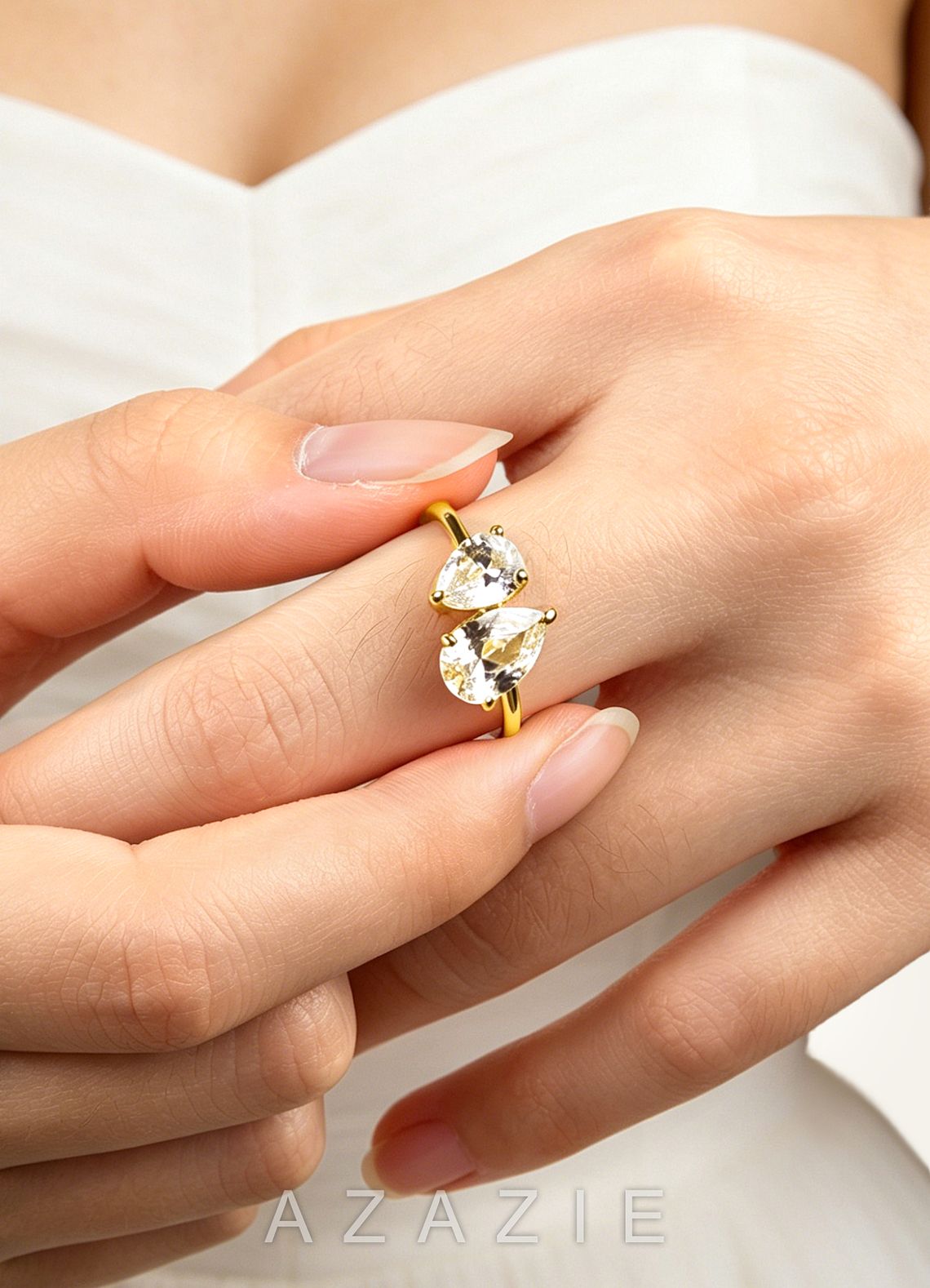 Double Pear Zirconia Ring  gold
