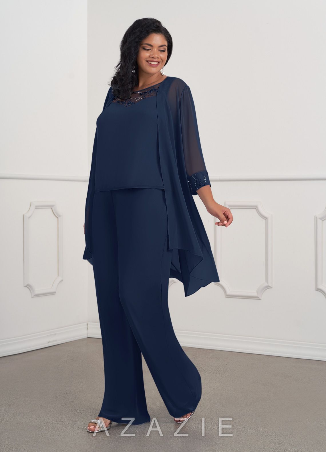 Azazie Maura Jumpsuit Dark Navy Jumpsuit/Pantsuit Sequins Chiffon Dress dark_navy