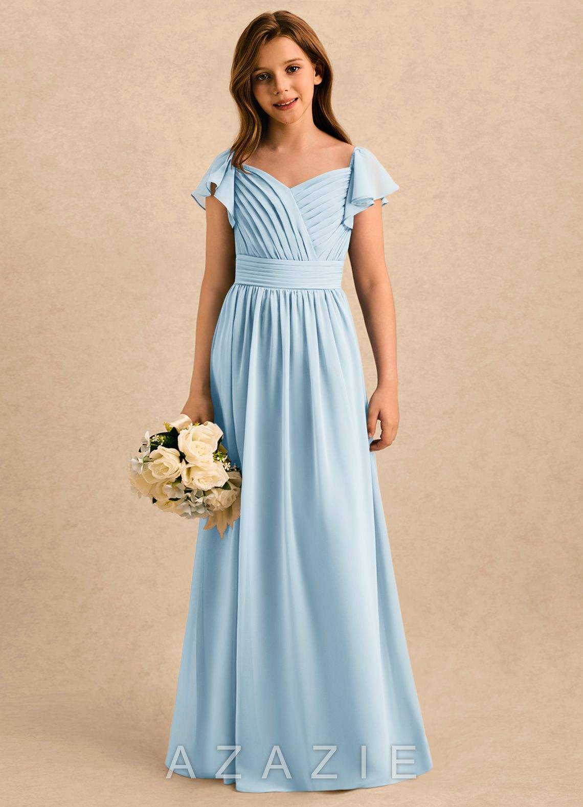 Azazie Taylor Girls Formal Sky Blue A-Line Sweetheart Neckline Chiffon Dress