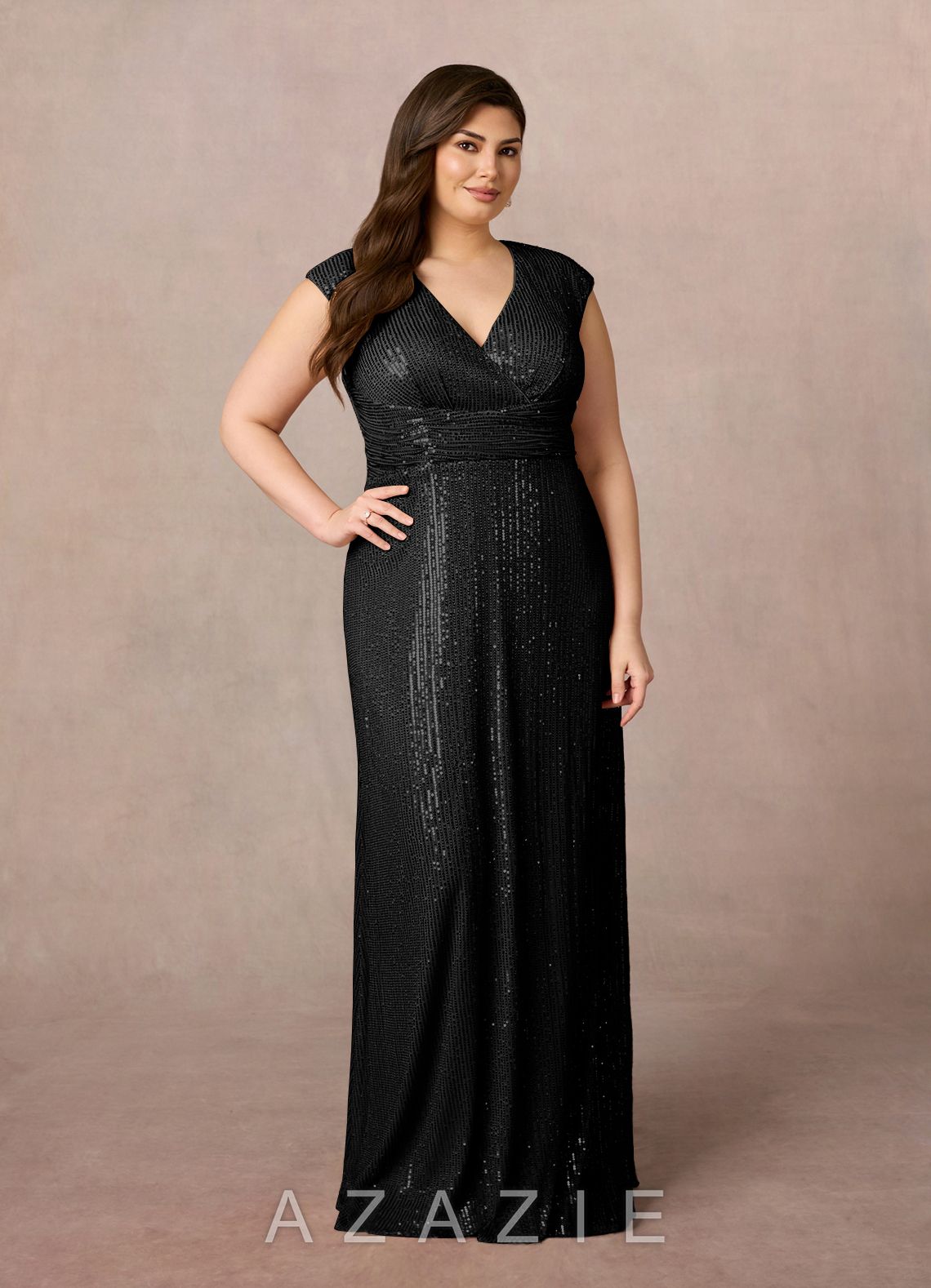 Azazie Sacramento Black A-Line Ruched Sequins Dress black