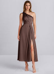 Hermine Ganache One Shoulder Satin Slit Midi Dress