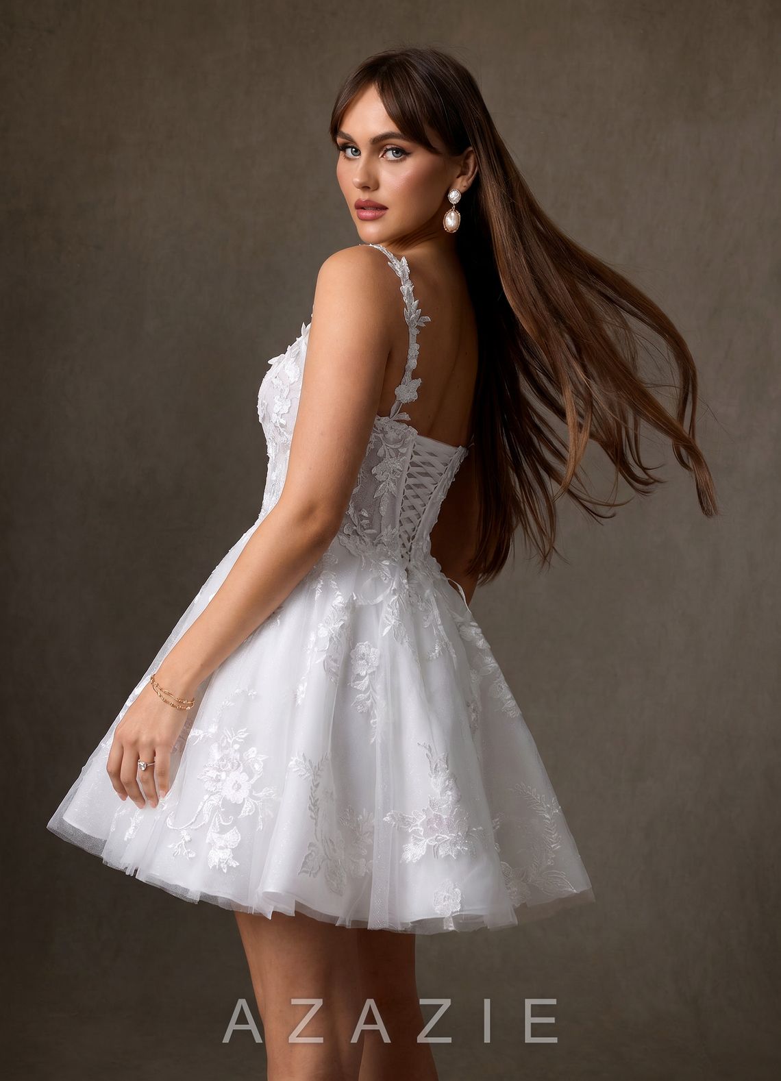 Azazie Darcy Diamond White A-Line Lace Dress