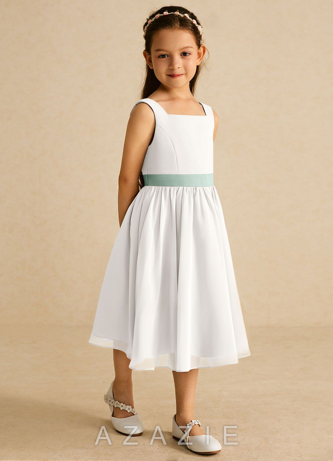 Azazie Elina Ivory Agave A-Line Sleeveless Chiffon Dress ivory/agave