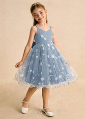 Azazie Junebug Dusty Blue Ball-Gown Spaghetti Strap Tulle Dress dusty_blue