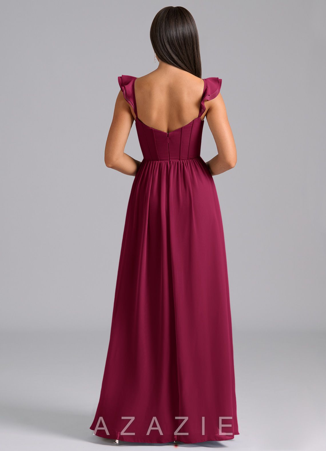 Azazie Denisse Burgundy A-Line Ruched Chiffon Dress burgundy