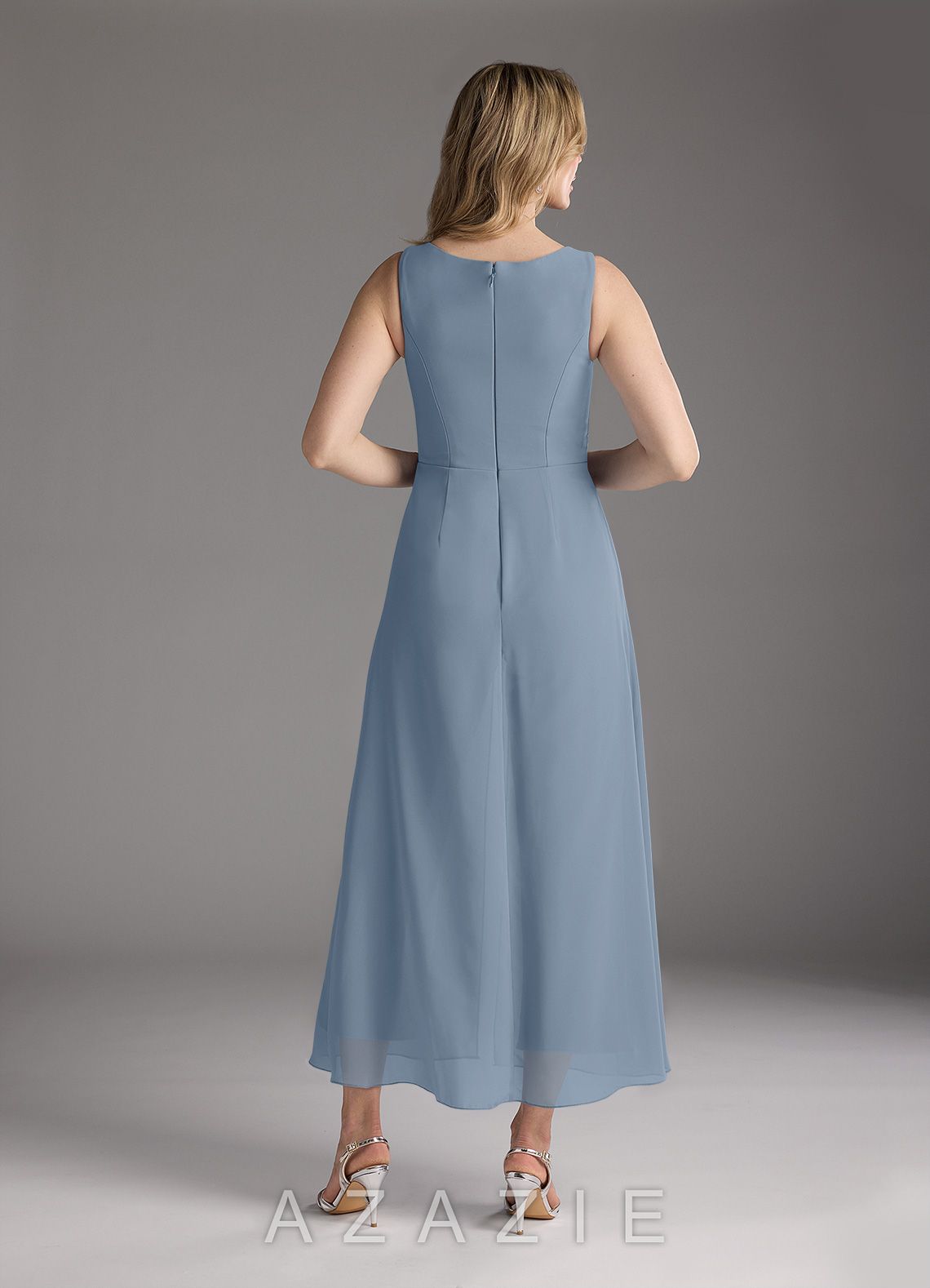 Azazie Anitta Dusty Blue Jumpsuit/Pantsuit Pleated Stretch Crepe Dress dusty_blue