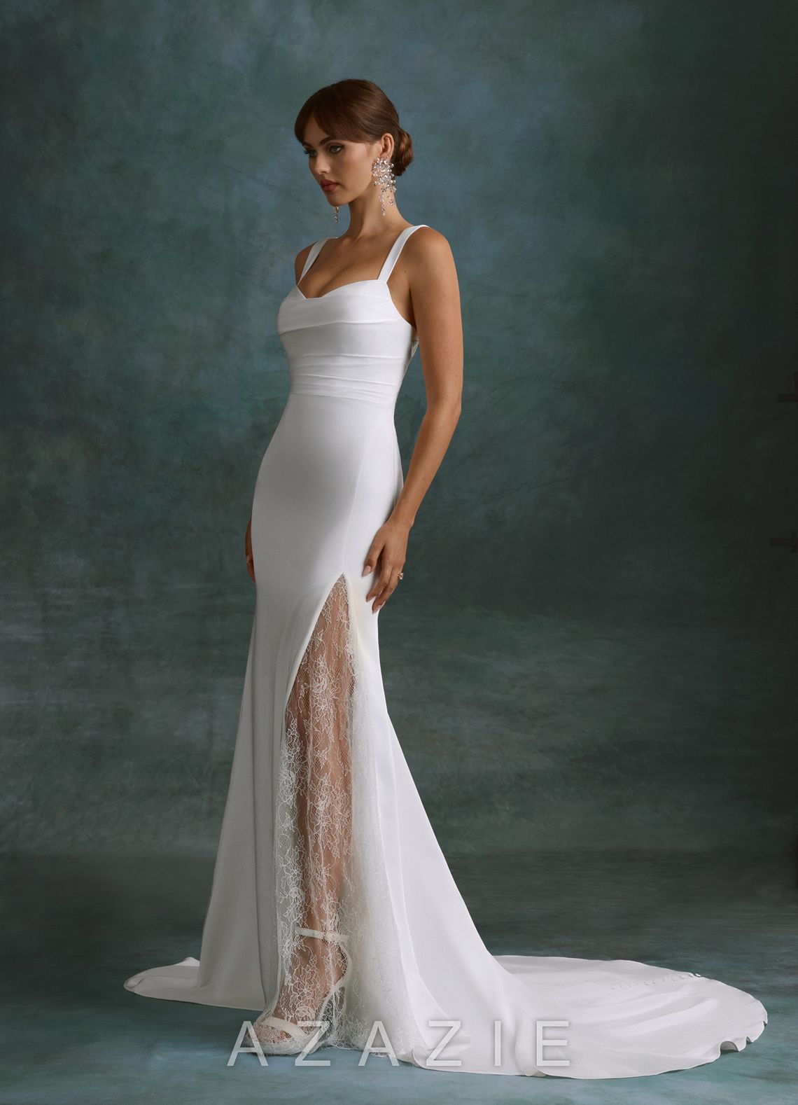 Azazie Lindsey Diamond White Mermaid Sweetheart Neckline Crepe Back Satin Dress diamond_white