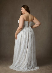 Azazie Lorena Diamond White A-Line Strapless Lace Dress