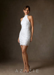 Azazie Eden Diamond White Sheath High Neck Lace Dress diamond_white