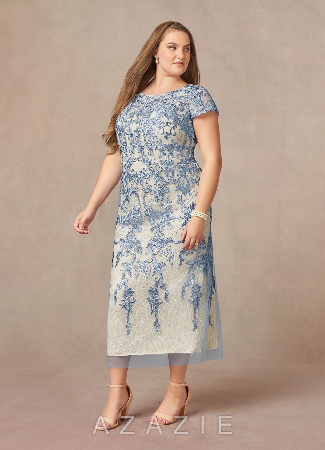 Azazie Alyssum Dusty Blue Sheath Scoop Lace Dress dusty_blue
