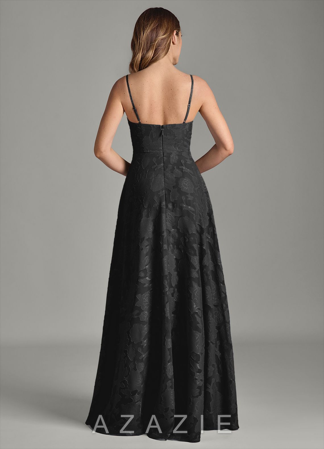 Azazie Amani Black A-Line Pleated Floral Burnout Dress black
