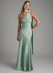 Azazie Amara Agave Mermaid One Shoulder Stretch Satin Dress agave