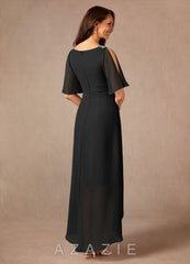 Azazie Pascual Black A-Line Pleated Chiffon Dress black