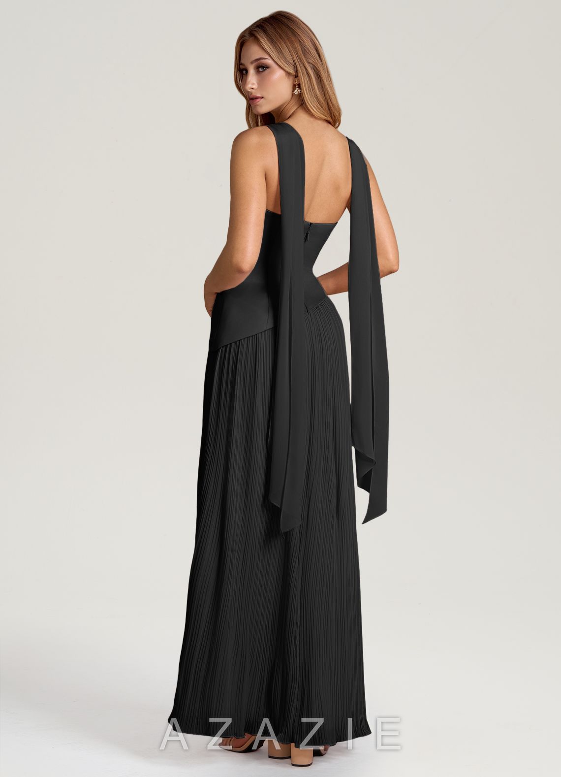 Azazie Tierney Black A-Line Strapless Chiffon Convertible Dress black