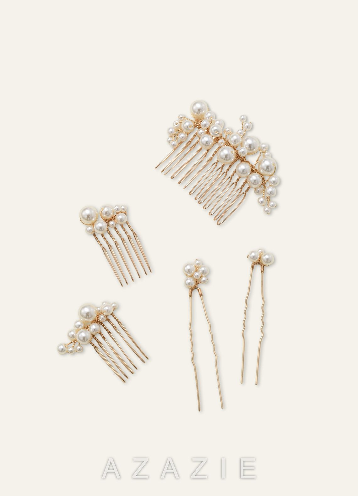 Pearl Gold Hair Comb Set  gold