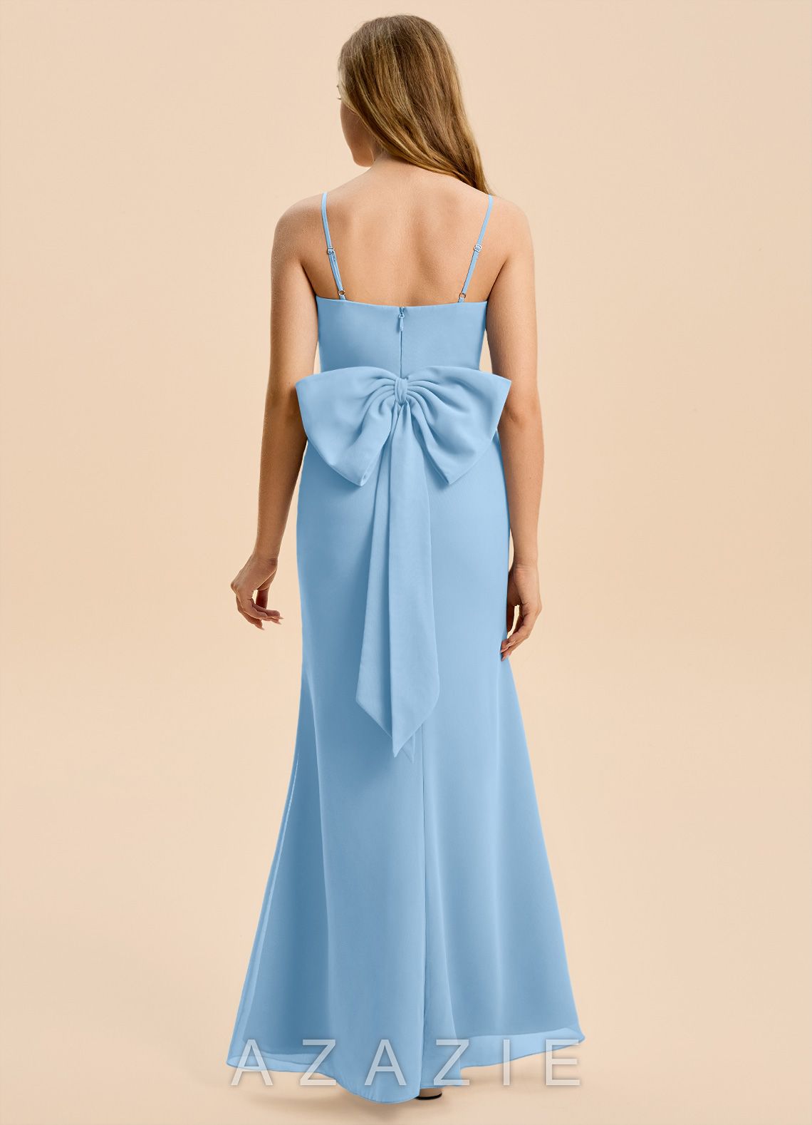 Azazie Amelia Junior Powder Blue Mermaid Pleated Chiffon Dress powder_blue