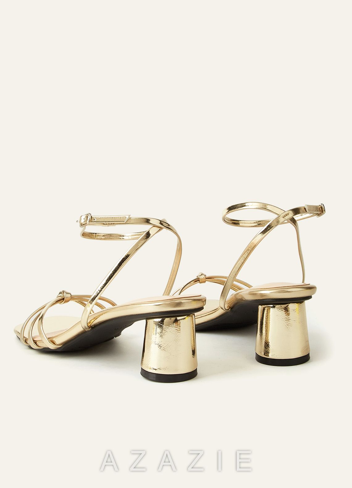 Metallic Knotted Ankle Strap Mid-Heel Sandals