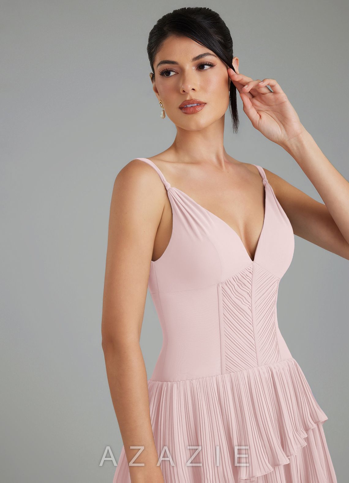 Azazie Rosa Blushing Pink A-Line Pleated Chiffon Dress blushing_pink