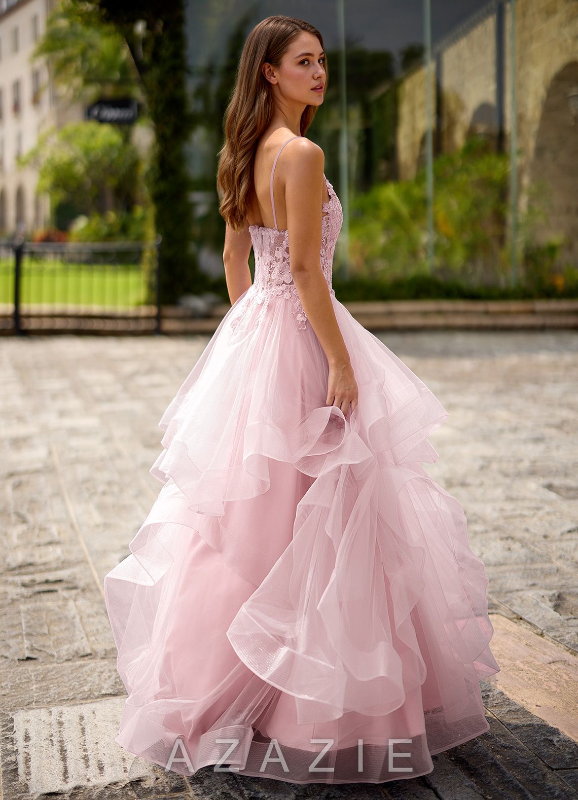 Spitze Pink Sheer Lace Prom Dress  pink