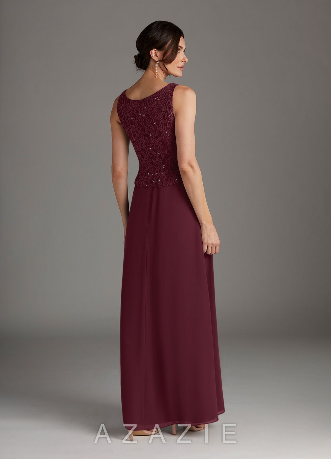 Azazie Cornelia Cabernet Sheath Square Neckline Sequins Chiffon Dress cabernet