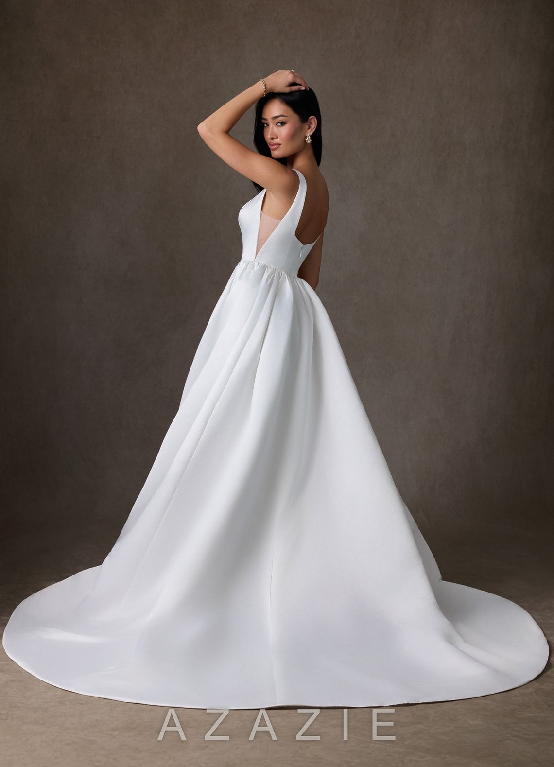 Azazie Skylin Diamond White Ball-Gown with Pockets Satin Dress diamond_white