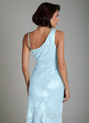 Azazie Xara Sky Blue Sheath Pleated Floral Jacquard Burnout Dress sky_blue